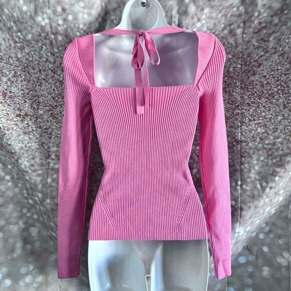 Anna October Barbie pink square neck tie back sweater, size 4 - Picture 2 of 6
